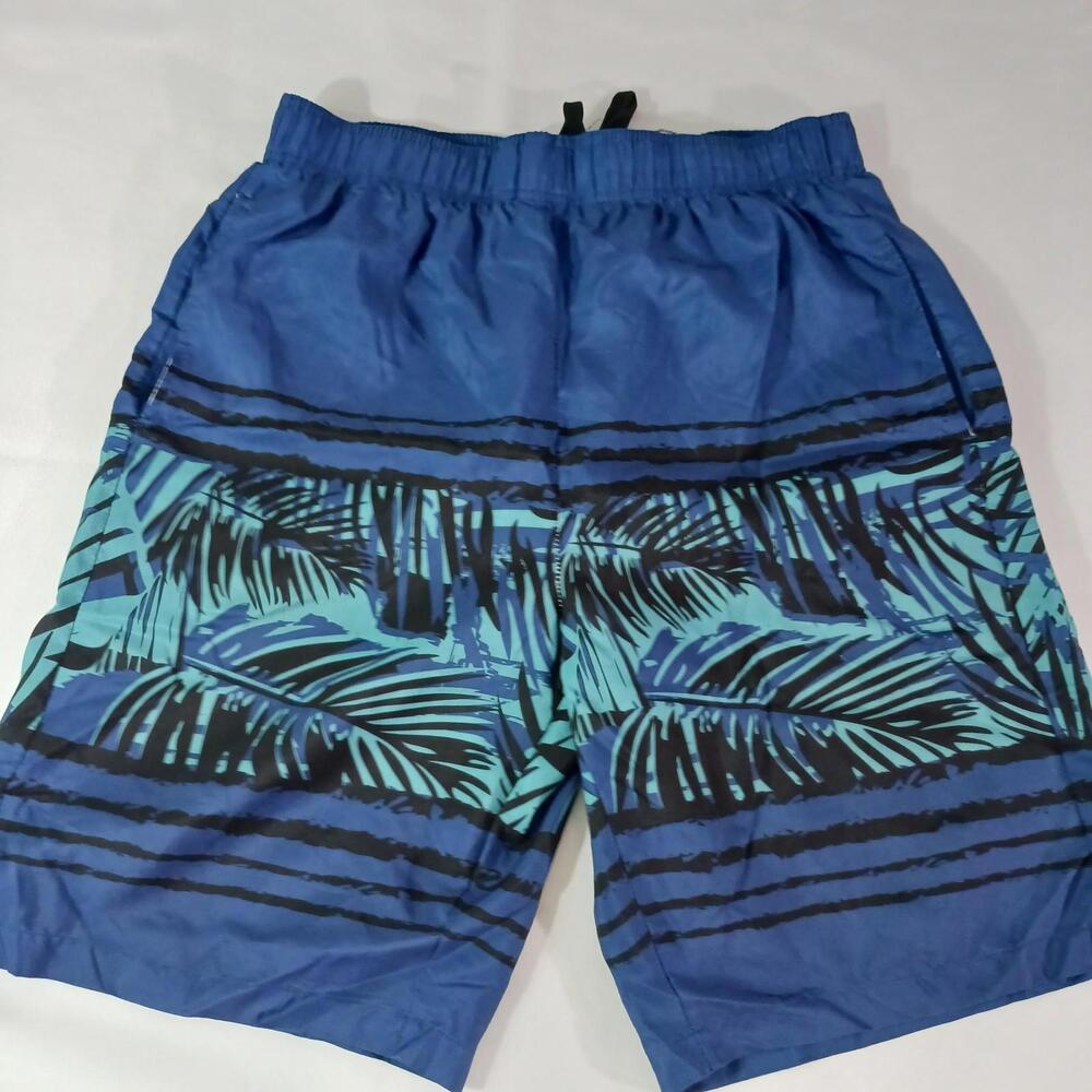 Open Trails Men's Blue Tropical Print Board Elastic Waist Short Swim Trunks Sz L
